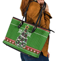 German Shepherd Pine Xmas Christmas Leather Tote Bag Xmas Holiday Patterns - Wonder Print Shop