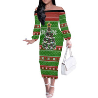 German Shepherd Pine Xmas Christmas Off The Shoulder Long Sleeve Dress Xmas Holiday Patterns - Wonder Print Shop