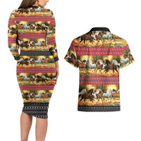 Horse Native American Pattern Christmas Christmas Couples Matching Long Sleeve Bodycon Dress and Hawaiian Shirt Xmas Holiday Patterns - Wonder Print Shop