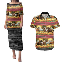 Horse Native American Pattern Christmas Christmas Couples Matching Puletasi and Hawaiian Shirt Xmas Holiday Patterns - Wonder Print Shop