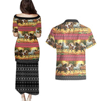 Horse Native American Pattern Christmas Christmas Couples Matching Puletasi and Hawaiian Shirt Xmas Holiday Patterns - Wonder Print Shop