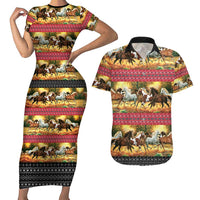 Horse Native American Pattern Christmas Christmas Couples Matching Short Sleeve Bodycon Dress and Hawaiian Shirt Xmas Holiday Patterns - Wonder Print Shop