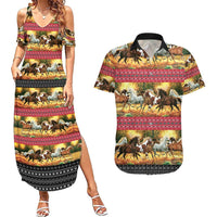 Horse Native American Pattern Christmas Christmas Couples Matching Summer Maxi Dress and Hawaiian Shirt Xmas Holiday Patterns - Wonder Print Shop