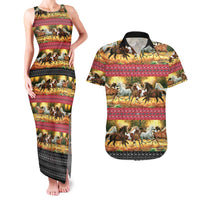 Horse Native American Pattern Christmas Christmas Couples Matching Tank Maxi Dress and Hawaiian Shirt Xmas Holiday Patterns - Wonder Print Shop