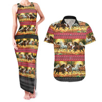 Horse Native American Pattern Christmas Christmas Couples Matching Tank Maxi Dress and Hawaiian Shirt Xmas Holiday Patterns - Wonder Print Shop