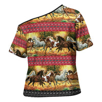 Horse Native American Pattern Christmas Christmas Cross Shoulder Shirt Xmas Holiday Patterns - undefined