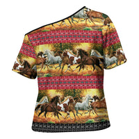Horse Native American Pattern Christmas Christmas Cross Shoulder Shirt Xmas Holiday Patterns - undefined