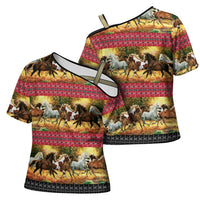 Horse Native American Pattern Christmas Christmas Cross Shoulder Shirt Xmas Holiday Patterns - undefined