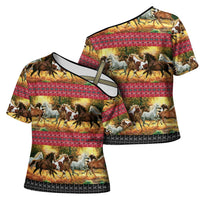 Horse Native American Pattern Christmas Christmas Cross Shoulder Shirt Xmas Holiday Patterns - undefined