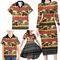 Horse Native American Pattern Christmas Christmas Family Matching Long Sleeve Bodycon Dress and Hawaiian Shirt Xmas Holiday Patterns - Wonder Print Shop