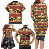 Horse Native American Pattern Christmas Christmas Family Matching Long Sleeve Bodycon Dress and Hawaiian Shirt Xmas Holiday Patterns - Wonder Print Shop