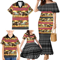Horse Native American Pattern Christmas Christmas Family Matching Mermaid Dress and Hawaiian Shirt Xmas Holiday Patterns - Wonder Print Shop