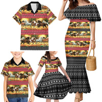 Horse Native American Pattern Christmas Christmas Family Matching Mermaid Dress and Hawaiian Shirt Xmas Holiday Patterns - Wonder Print Shop