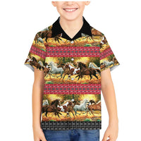 Horse Native American Pattern Christmas Christmas Family Matching Mermaid Dress and Hawaiian Shirt Xmas Holiday Patterns - Wonder Print Shop