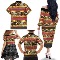 Horse Native American Pattern Christmas Christmas Family Matching Off The Shoulder Long Sleeve Dress and Hawaiian Shirt Xmas Holiday Patterns - Wonder Print Shop