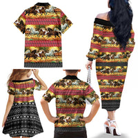 Horse Native American Pattern Christmas Christmas Family Matching Off The Shoulder Long Sleeve Dress and Hawaiian Shirt Xmas Holiday Patterns - Wonder Print Shop