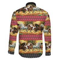 Horse Native American Pattern Christmas Christmas Family Matching Off The Shoulder Long Sleeve Dress and Hawaiian Shirt Xmas Holiday Patterns - Wonder Print Shop