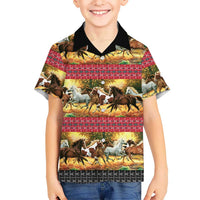 Horse Native American Pattern Christmas Christmas Family Matching Off The Shoulder Long Sleeve Dress and Hawaiian Shirt Xmas Holiday Patterns - Wonder Print Shop