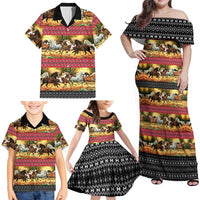 Horse Native American Pattern Christmas Christmas Family Matching Off Shoulder Maxi Dress and Hawaiian Shirt Xmas Holiday Patterns - Wonder Print Shop