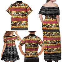 Horse Native American Pattern Christmas Christmas Family Matching Off Shoulder Maxi Dress and Hawaiian Shirt Xmas Holiday Patterns - Wonder Print Shop