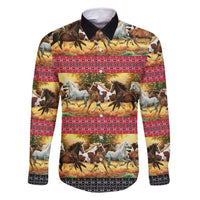 Horse Native American Pattern Christmas Christmas Family Matching Off Shoulder Maxi Dress and Hawaiian Shirt Xmas Holiday Patterns - Wonder Print Shop