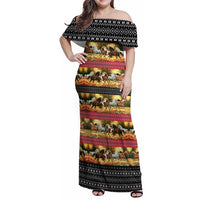 Horse Native American Pattern Christmas Christmas Family Matching Off Shoulder Maxi Dress and Hawaiian Shirt Xmas Holiday Patterns - Wonder Print Shop