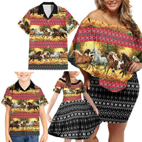Horse Native American Pattern Christmas Christmas Family Matching Off Shoulder Short Dress and Hawaiian Shirt Xmas Holiday Patterns - Wonder Print Shop