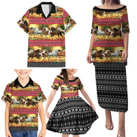Horse Native American Pattern Christmas Christmas Family Matching Puletasi and Hawaiian Shirt Xmas Holiday Patterns - Wonder Print Shop