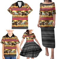 Horse Native American Pattern Christmas Christmas Family Matching Puletasi and Hawaiian Shirt Xmas Holiday Patterns - Wonder Print Shop
