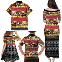 Horse Native American Pattern Christmas Christmas Family Matching Puletasi and Hawaiian Shirt Xmas Holiday Patterns - Wonder Print Shop