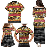 Horse Native American Pattern Christmas Christmas Family Matching Puletasi and Hawaiian Shirt Xmas Holiday Patterns - Wonder Print Shop