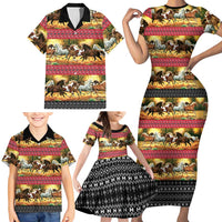 Horse Native American Pattern Christmas Christmas Family Matching Short Sleeve Bodycon Dress and Hawaiian Shirt Xmas Holiday Patterns - Wonder Print Shop