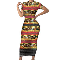 Horse Native American Pattern Christmas Christmas Family Matching Short Sleeve Bodycon Dress and Hawaiian Shirt Xmas Holiday Patterns - Wonder Print Shop