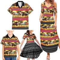 Horse Native American Pattern Christmas Christmas Family Matching Summer Maxi Dress and Hawaiian Shirt Xmas Holiday Patterns - Wonder Print Shop