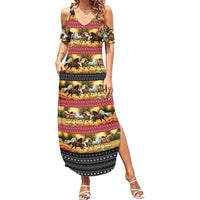 Horse Native American Pattern Christmas Christmas Family Matching Summer Maxi Dress and Hawaiian Shirt Xmas Holiday Patterns - Wonder Print Shop