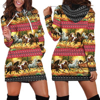 Horse Native American Pattern Christmas Christmas Hoodie Dress Xmas Holiday Patterns - Wonder Print Shop
