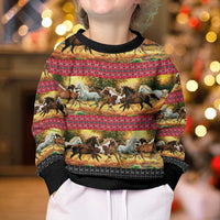 Horse Native American Pattern Christmas Kid Ugly Christmas Sweater Xmas Holiday Patterns - Wonder Print Shop