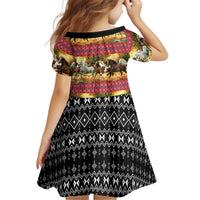 Horse Native American Pattern Christmas Christmas Kid Short Sleeve Dress Xmas Holiday Patterns - Wonder Print Shop