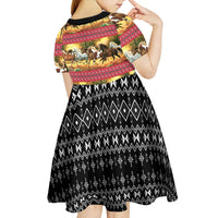 Horse Native American Pattern Christmas Christmas Kid Short Sleeve Dress Xmas Holiday Patterns - Wonder Print Shop