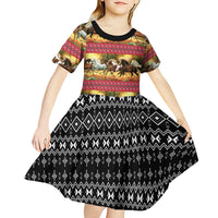Horse Native American Pattern Christmas Christmas Kid Short Sleeve Dress Xmas Holiday Patterns - Wonder Print Shop