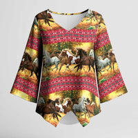 Horse Native American Pattern Christmas Christmas Kimono Sleeve Blouse Xmas Holiday Patterns - Wonder Print Shop