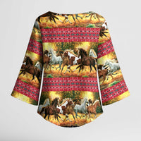 Horse Native American Pattern Christmas Christmas Kimono Sleeve Blouse Xmas Holiday Patterns - Wonder Print Shop