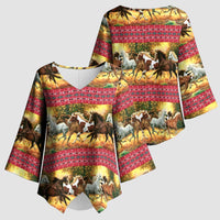 Horse Native American Pattern Christmas Christmas Kimono Sleeve Blouse Xmas Holiday Patterns - Wonder Print Shop