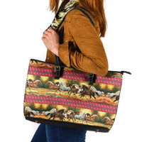 Horse Native American Pattern Christmas Christmas Leather Tote Bag Xmas Holiday Patterns - undefined