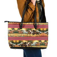 Horse Native American Pattern Christmas Christmas Leather Tote Bag Xmas Holiday Patterns - undefined