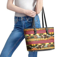 Horse Native American Pattern Christmas Christmas Leather Tote Bag Xmas Holiday Patterns - undefined