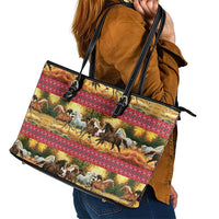 Horse Native American Pattern Christmas Christmas Leather Tote Bag Xmas Holiday Patterns - undefined