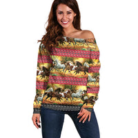 Horse Native American Pattern Christmas Christmas Off Shoulder Sweater Xmas Holiday Patterns - Wonder Print Shop