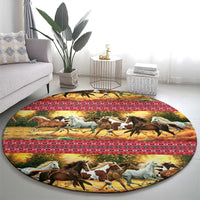 Horse Native American Pattern Christmas Christmas Round Carpet Xmas Holiday Patterns - Wonder Print Shop