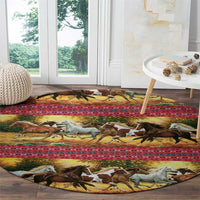Horse Native American Pattern Christmas Christmas Round Carpet Xmas Holiday Patterns - Wonder Print Shop